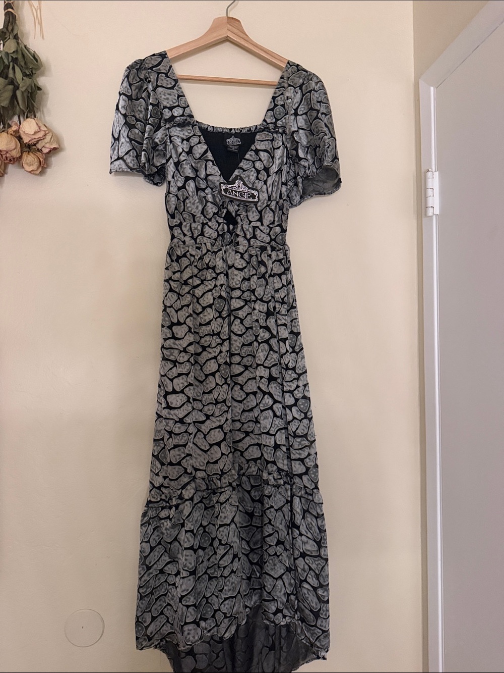 Angie Black and Gray Floral-Print Maxi Dress